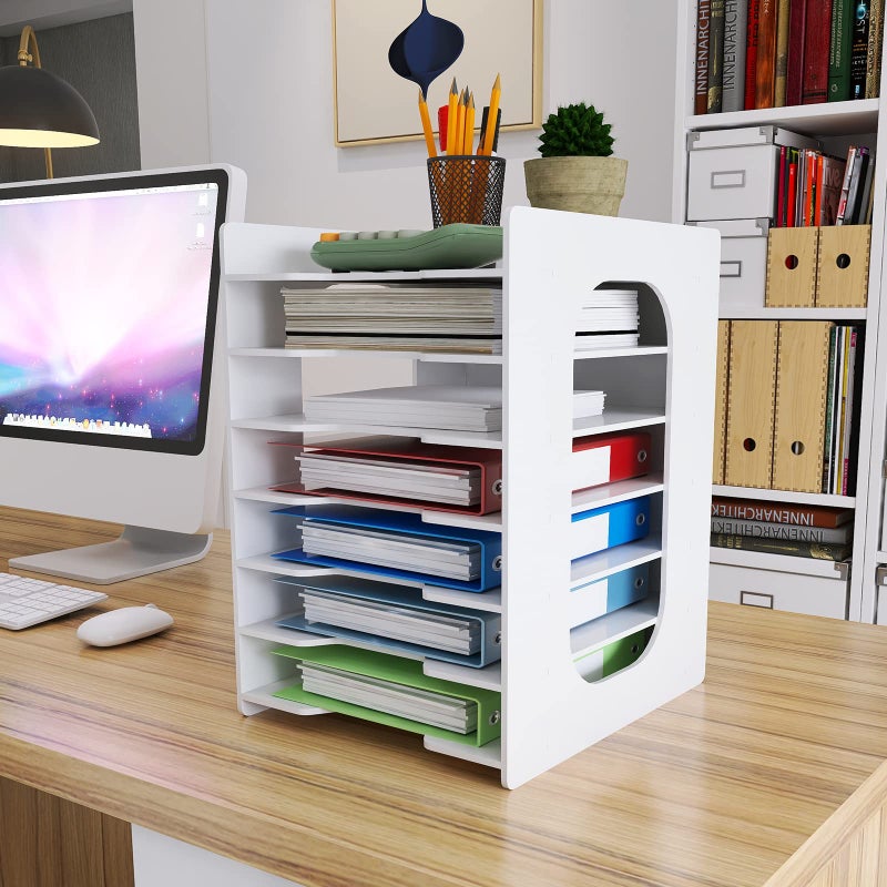 Natwind 7 Tiers Paper Organizer for Desk Desktop White File Holder Office Desk Organizer Mail Letter Tray & Paper Sorter Document Notebooks Storage Rack for Home Office School Classroom - Image 1